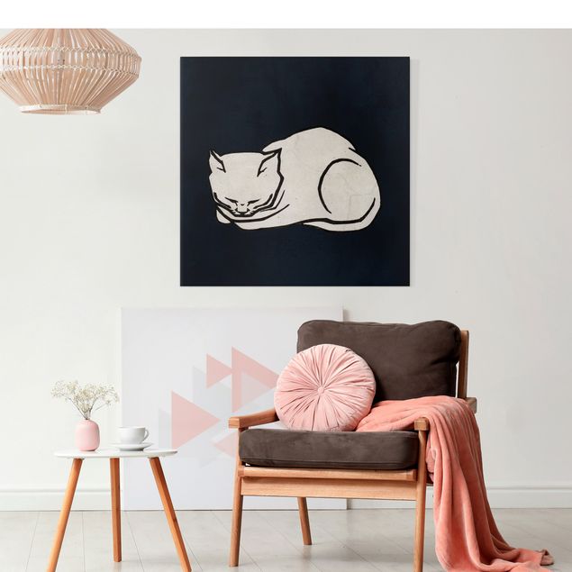 Wanddeko Schlafzimmer Schlafende Katze Illustration