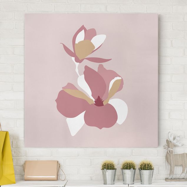 Wanddeko Wohnzimmer Line Art Blüten Pastell Rosa