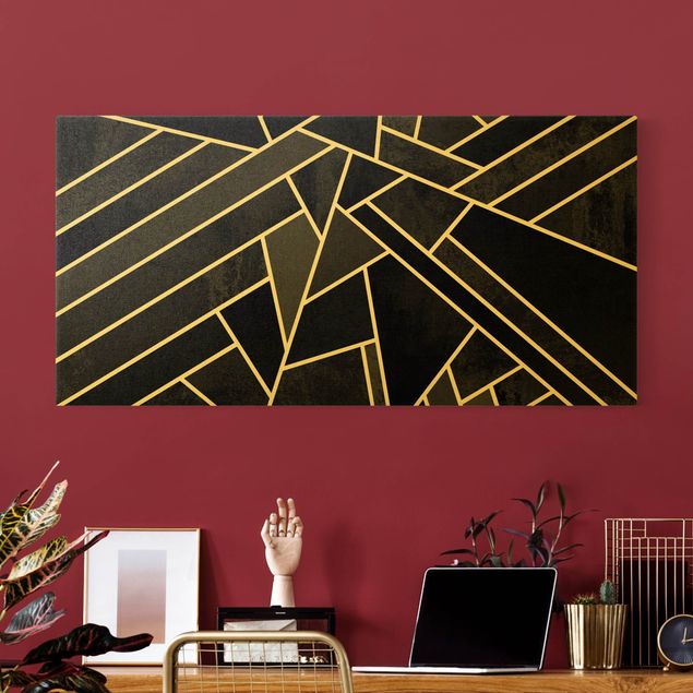 Wanddeko Schlafzimmer Goldene Geometrie - Schwarze Dreiecke