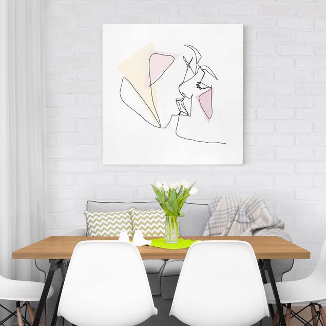 Wanddeko Wohnzimmer Kuss Gesichter Line Art