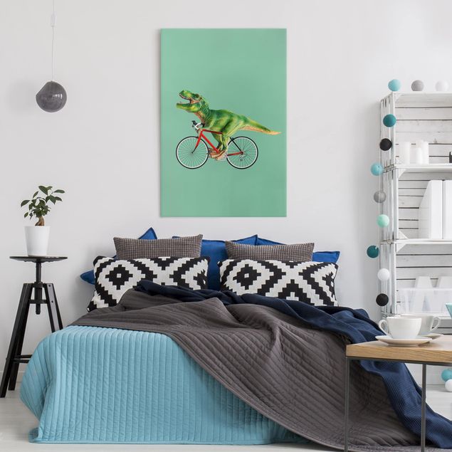 Wanddeko Schlafzimmer Dinosaurier mit Fahrrad