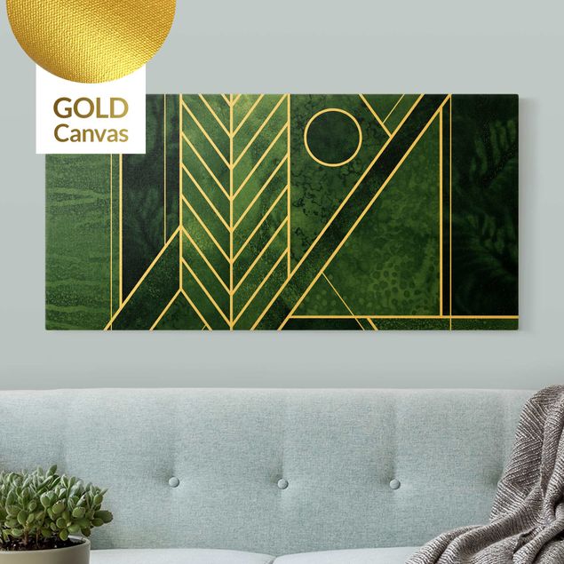 Wanddeko Wohnzimmer Goldene Geometrie - Smaragd