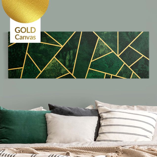 Wanddeko Wohnzimmer Goldene Geometrie - Dunkles Türkis