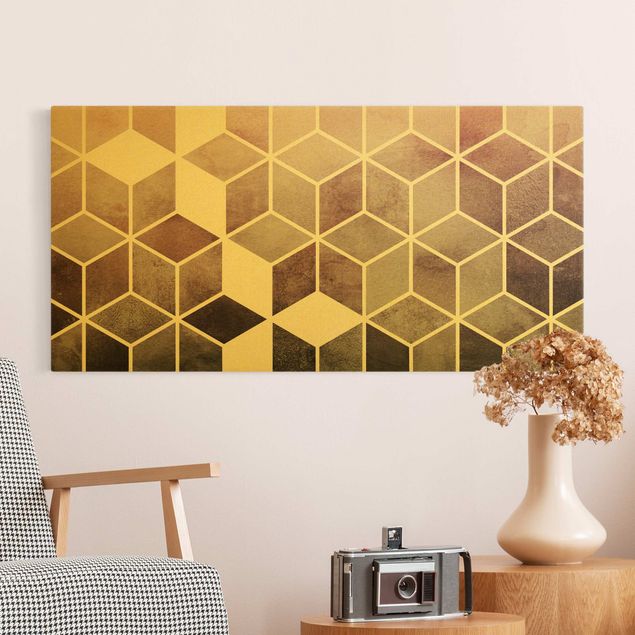 Wanddeko Schlafzimmer Goldene Geometrie - Rosa Grau