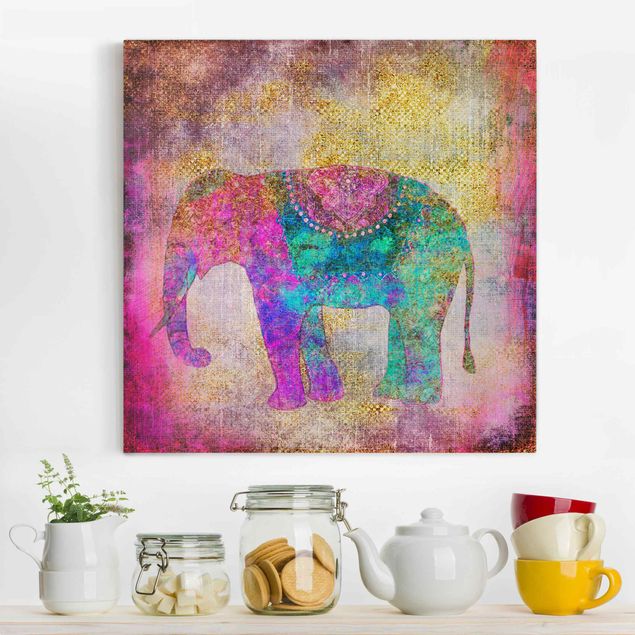 Elefant Leinwand Bunte Collage - Indischer Elefant
