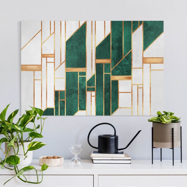 Wanddeko Wohnzimmer Emerald und Gold Geometrie