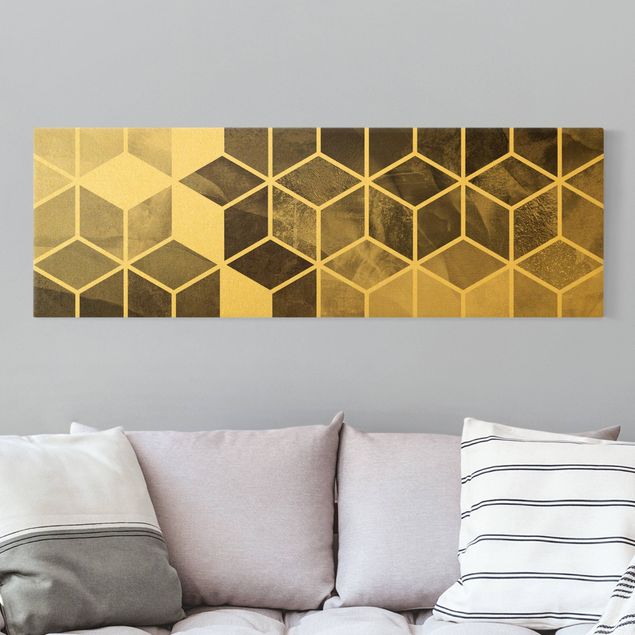 Wanddeko Schlafzimmer Goldene Geometrie - Schwarz Weiß