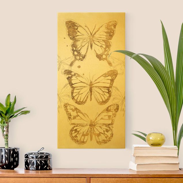 Wanddeko Schlafzimmer Schmetterlingskomposition in Gold I