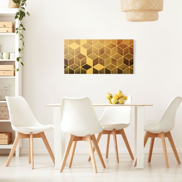 Wanddeko Büro Goldene Geometrie - Rosa Grau