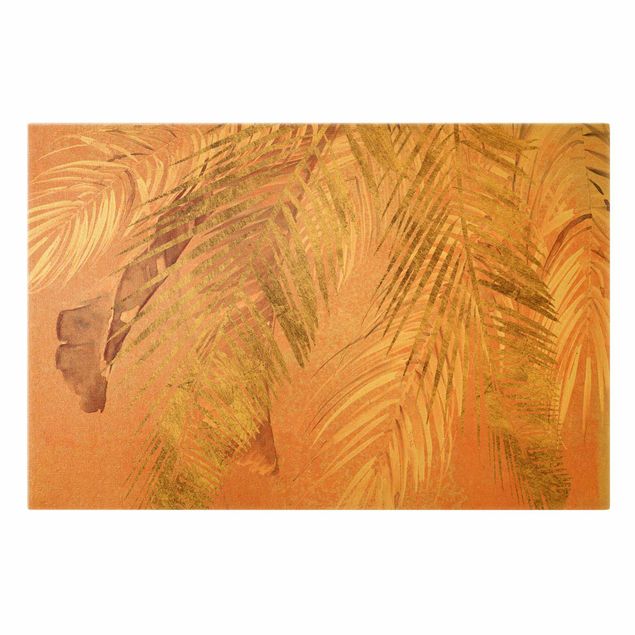 Wanddeko Esszimmer Palmenblätter Rosa und Gold III