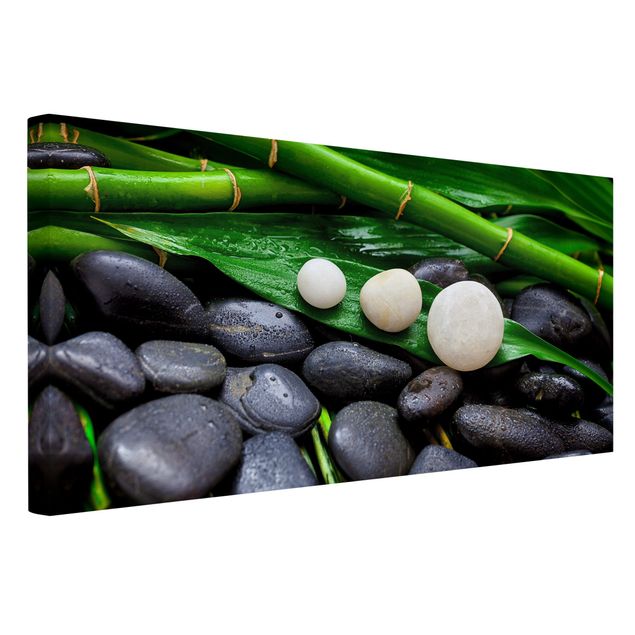 Wanddeko Esszimmer Grüner Bambus mit Zen Steinen