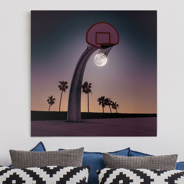 Wanddeko Wohnzimmer Basketball mit Mond