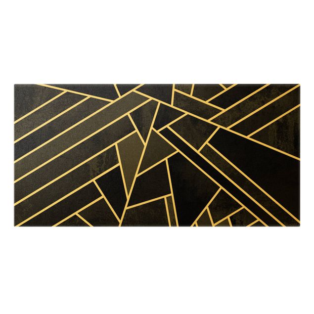 Wanddeko Büro Goldene Geometrie - Schwarze Dreiecke