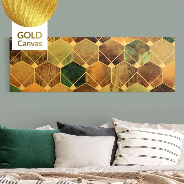 Wanddeko Wohnzimmer Goldene Geometrie - Türkises Art Deco