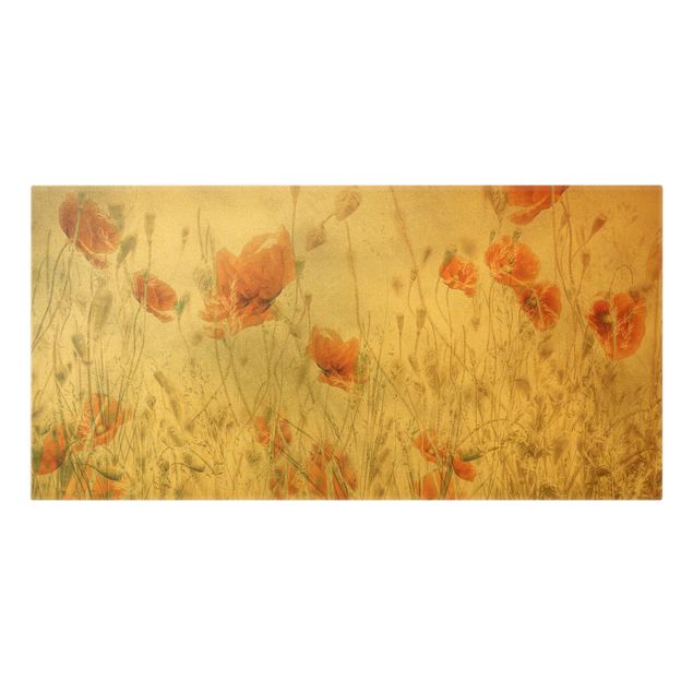 Wanddeko Schlafzimmer Mohnblumen und Gräser im Feld