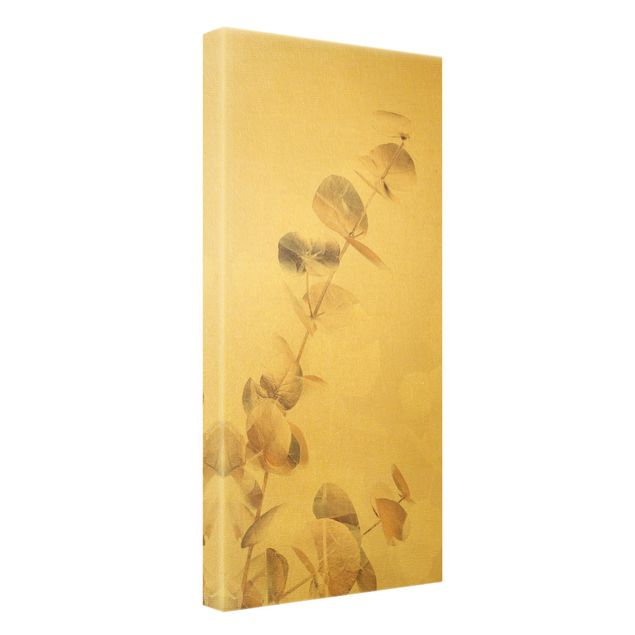 Wanddeko Esszimmer Goldene Eukalyptuszweige mit Weiß I