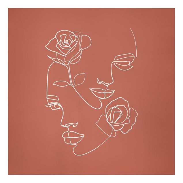 Wanddeko Flur Line Art Gesichter Frauen Rosen Kupfer