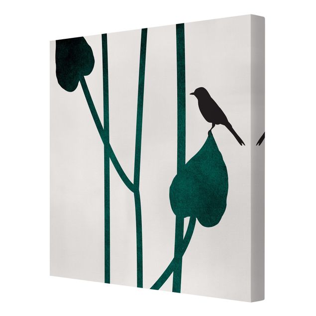 Wanddeko Esszimmer Grafische Pflanzenwelt - Vogel auf Blatt