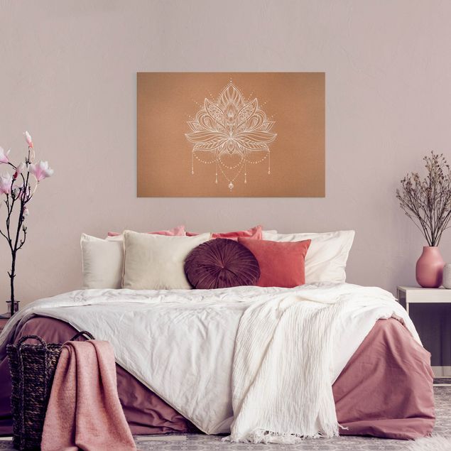 Wanddeko Schlafzimmer Boho Lotusblüte weiß Korkoptik
