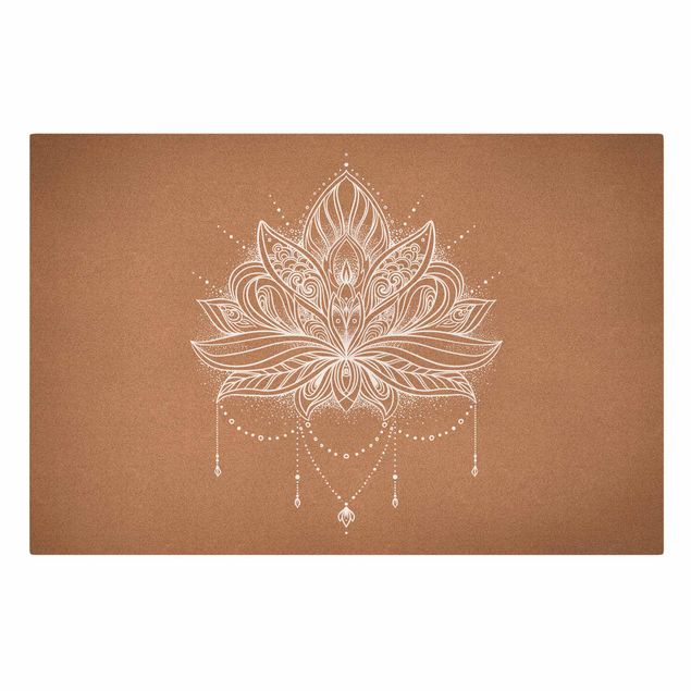Wanddeko Esszimmer Boho Lotusblüte weiß Korkoptik