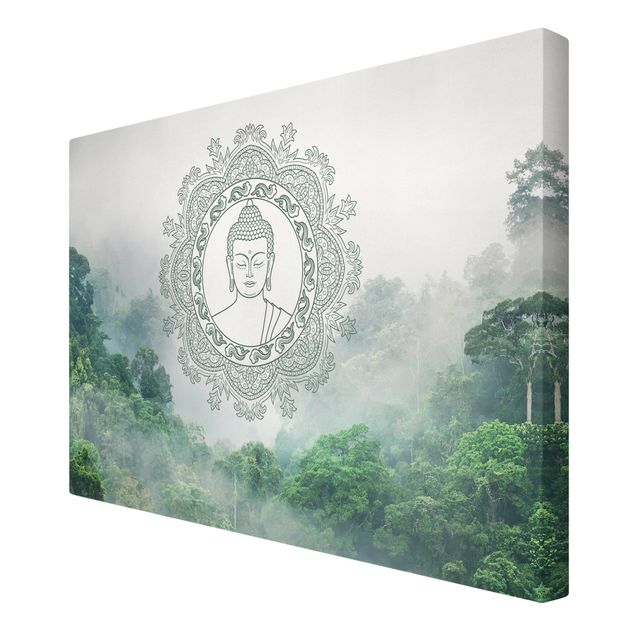 Wanddeko Esszimmer Buddha Mandala im Nebel