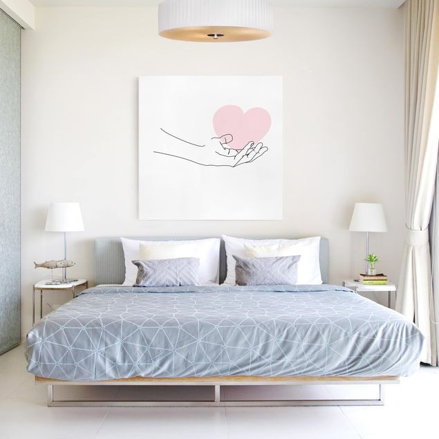 Wanddeko Schlafzimmer Hand mit Herz Line Art