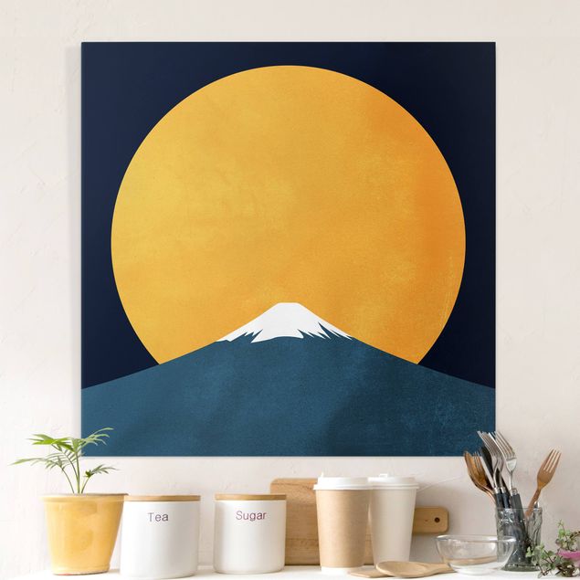 Wanddeko Wohnzimmer Sonne, Mond und Berge