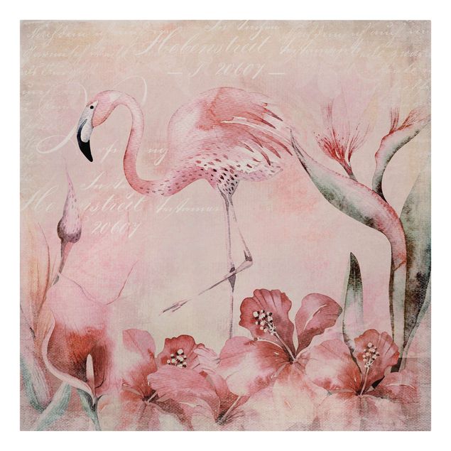 Wanddeko Esszimmer Shabby Chic Collage - Flamingo