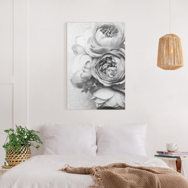 Wanddeko Schlafzimmer Pfingstrosenblüten Schwarz Weiß