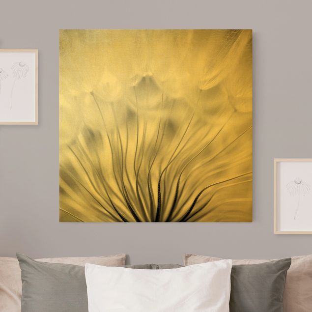 Wanddeko gold Traumhafte Pusteblume Schwarz-Weiß