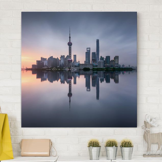 Wanddeko blau Shanghai Skyline Morgenstimmung