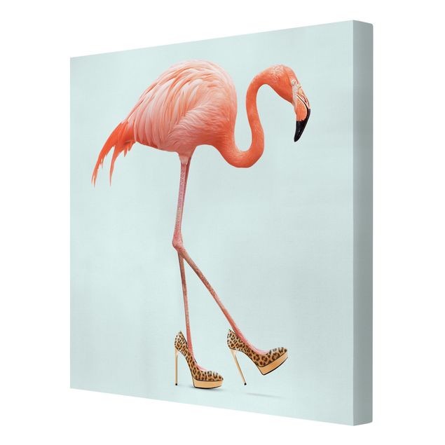 Wanddeko orange Flamingo mit High Heels