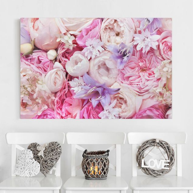 Wanddeko Wohnzimmer Shabby Rosen mit Glockenblumen