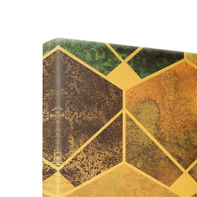 Wanddeko über Sofa Goldene Geometrie - Türkises Art Deco