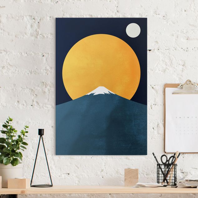 Wanddeko Wohnzimmer Sonne, Mond und Berge