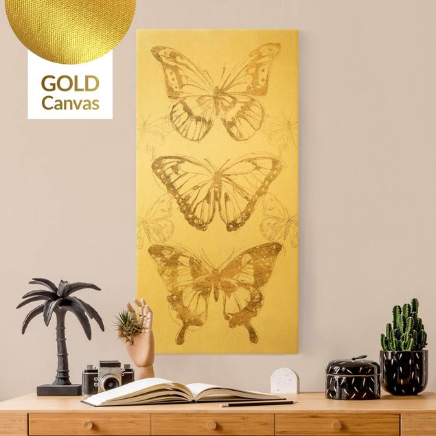 Wanddeko Wohnzimmer Schmetterlingskomposition in Gold II