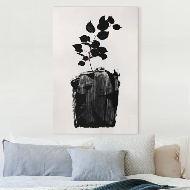 Wanddeko Wohnzimmer Grafische Pflanzenwelt - Schwarze Blätter