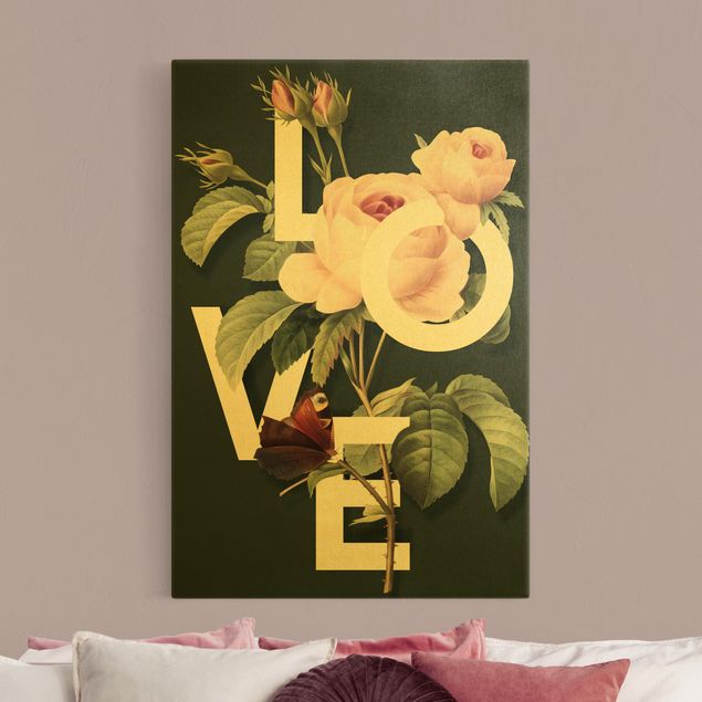Wanddeko Schlafzimmer Florale Typografie - Love