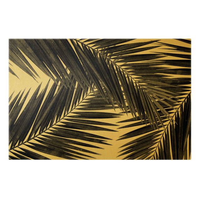 Wanddeko Esszimmer Blick durch Palmenblätter Schwarz-Weiß