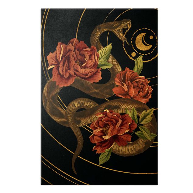 Wohndeko Rose Schlange mit Rosen Schwarz und Gold II