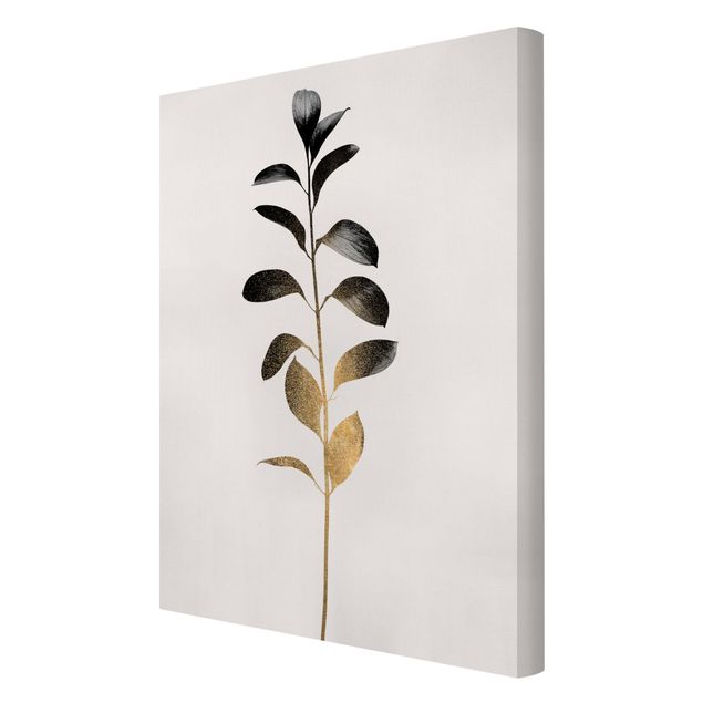 Wanddeko Esszimmer Grafische Pflanzenwelt - Gold und Grau