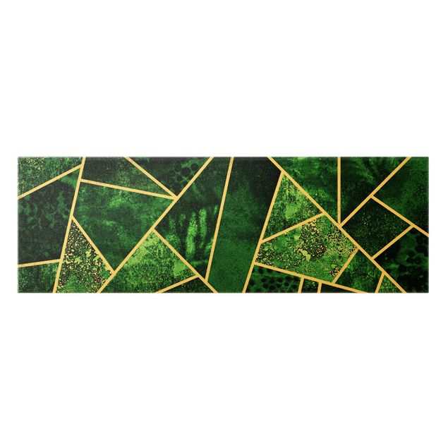 Wanddeko Büro Goldene Geometrie - Dunkler Smaragd