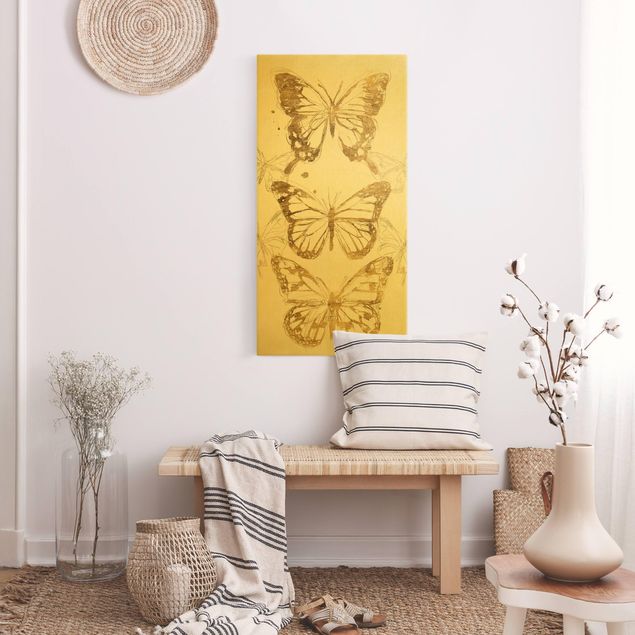 Wanddeko Büro Schmetterlingskomposition in Gold I