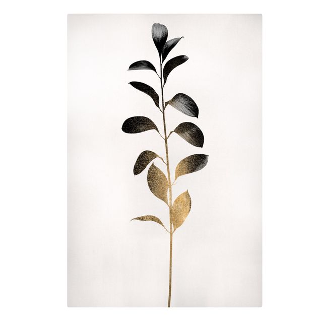 Wanddeko Flur Grafische Pflanzenwelt - Gold und Grau