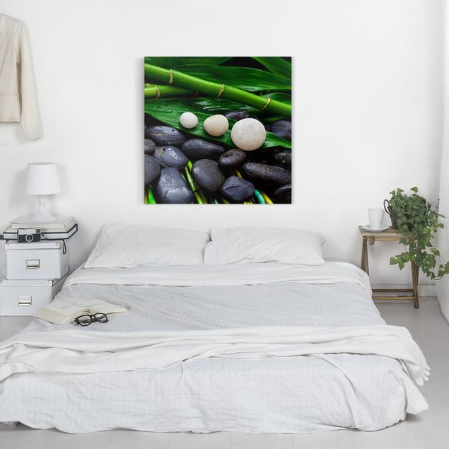 Wanddeko Schlafzimmer Grüner Bambus mit Zen Steinen