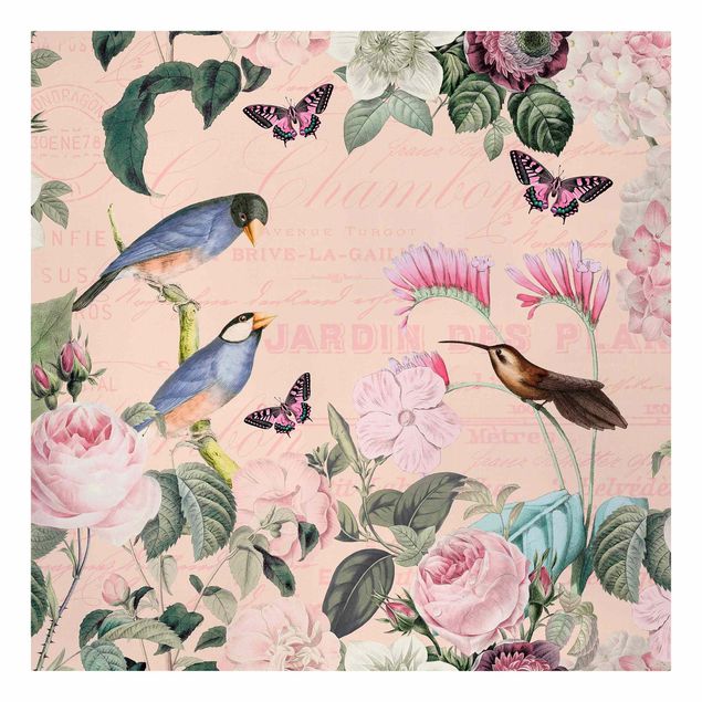 Deko Blume Vintage Collage - Rosen und Vögel