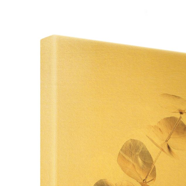 Wanddeko Büro Goldene Eukalyptuszweige mit Weiß I