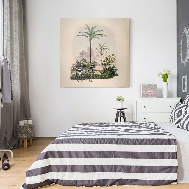 Wanddeko Schlafzimmer Zebra vor Palmen Illustration