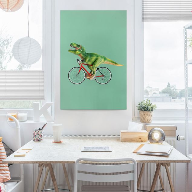 Wanddeko Wohnzimmer Dinosaurier mit Fahrrad