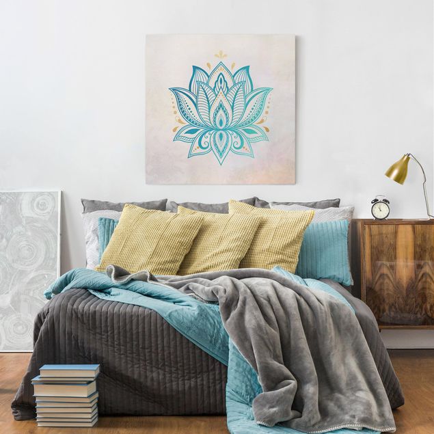 Wanddeko Flur Lotus Illustration Mandala gold blau